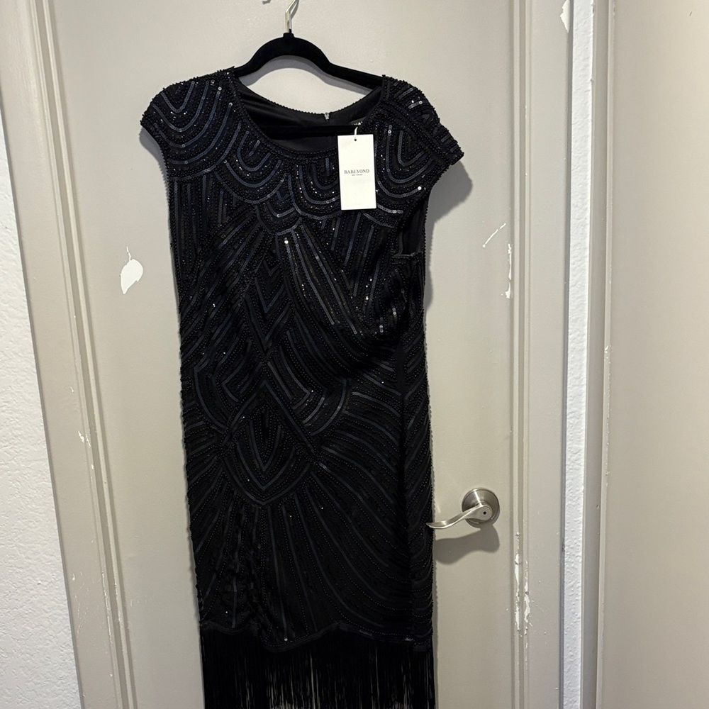 Elegant Black Beaded Midi Dress